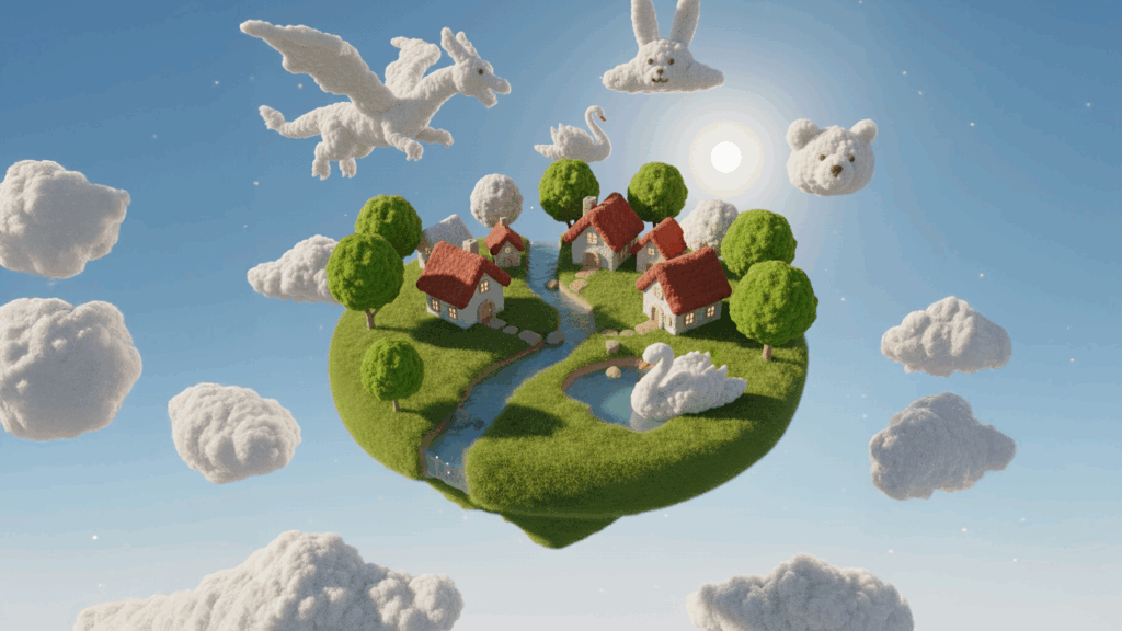 코코리가 태어난 하늘 위 구름마을. '구름동산'의 이미지입니다